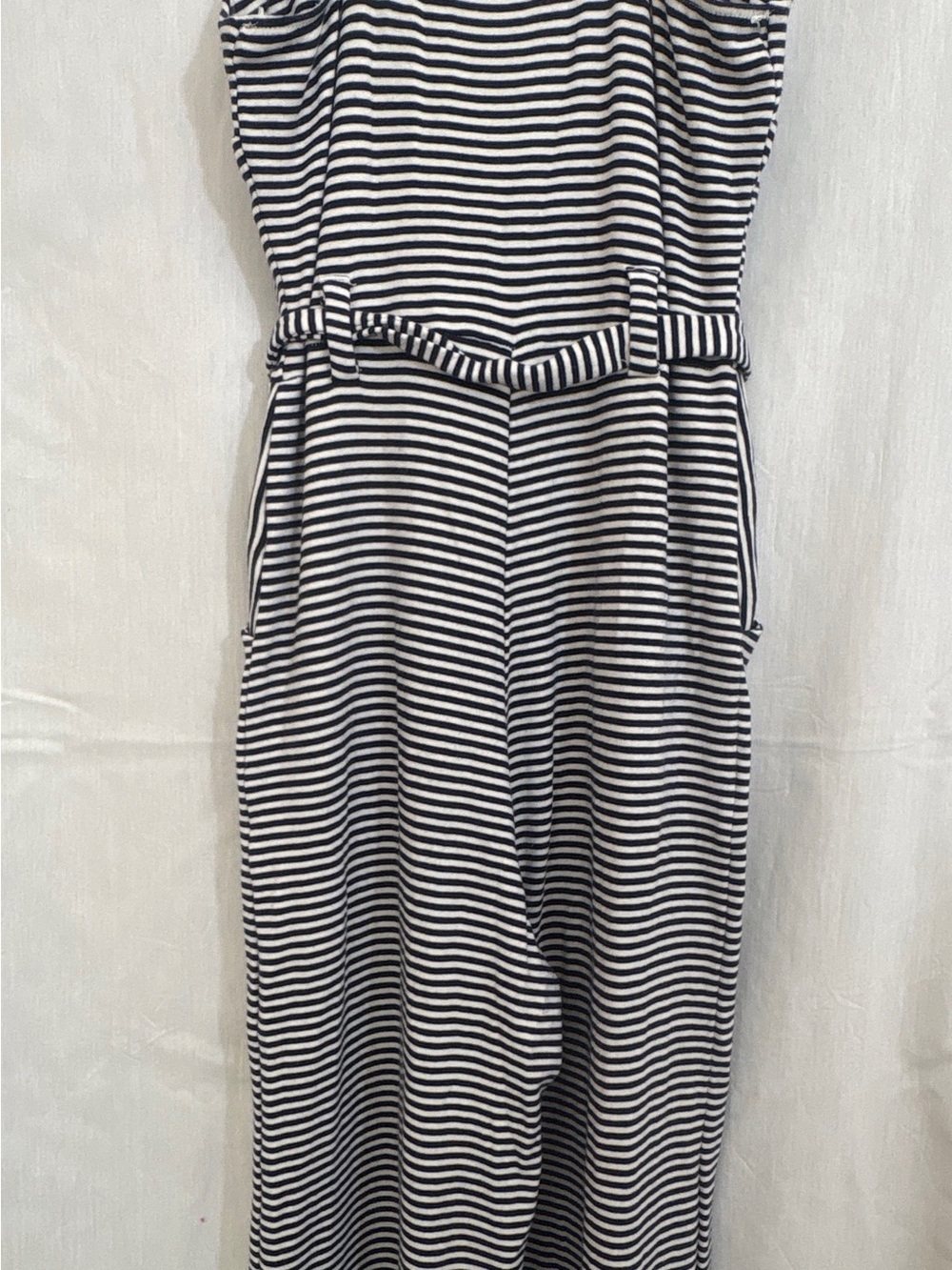 Monteau Los Angeles S Navy White Striped Wide Leg Jumpsuit Tie Waist - Picture 3 of 5